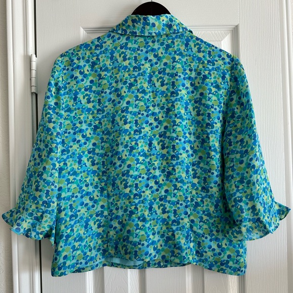 Stonebridge Women's Blue Green Patterned Button Up Blouse, 3/4 Sleeve, Size 12 - Picture 2 of 8
